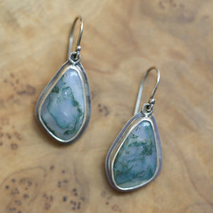 Moss Agate Drop Earrings - Moss Agate Earrings - Choose your Stone - Sterling Silver