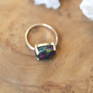 Opal Ring - Solid 14K Gold Ethiopian Opal Ring - Gold Prong Ring
