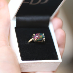 Opal Ring - Solid 14K Gold Ethiopian Opal Ring - Gold Prong Ring
