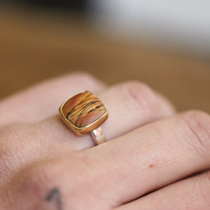 Ready to Ship - Red Creek Jasper Ring - 18K Solid Gold Bezel - Size 5.5 - .925 Sterling Silver Ring