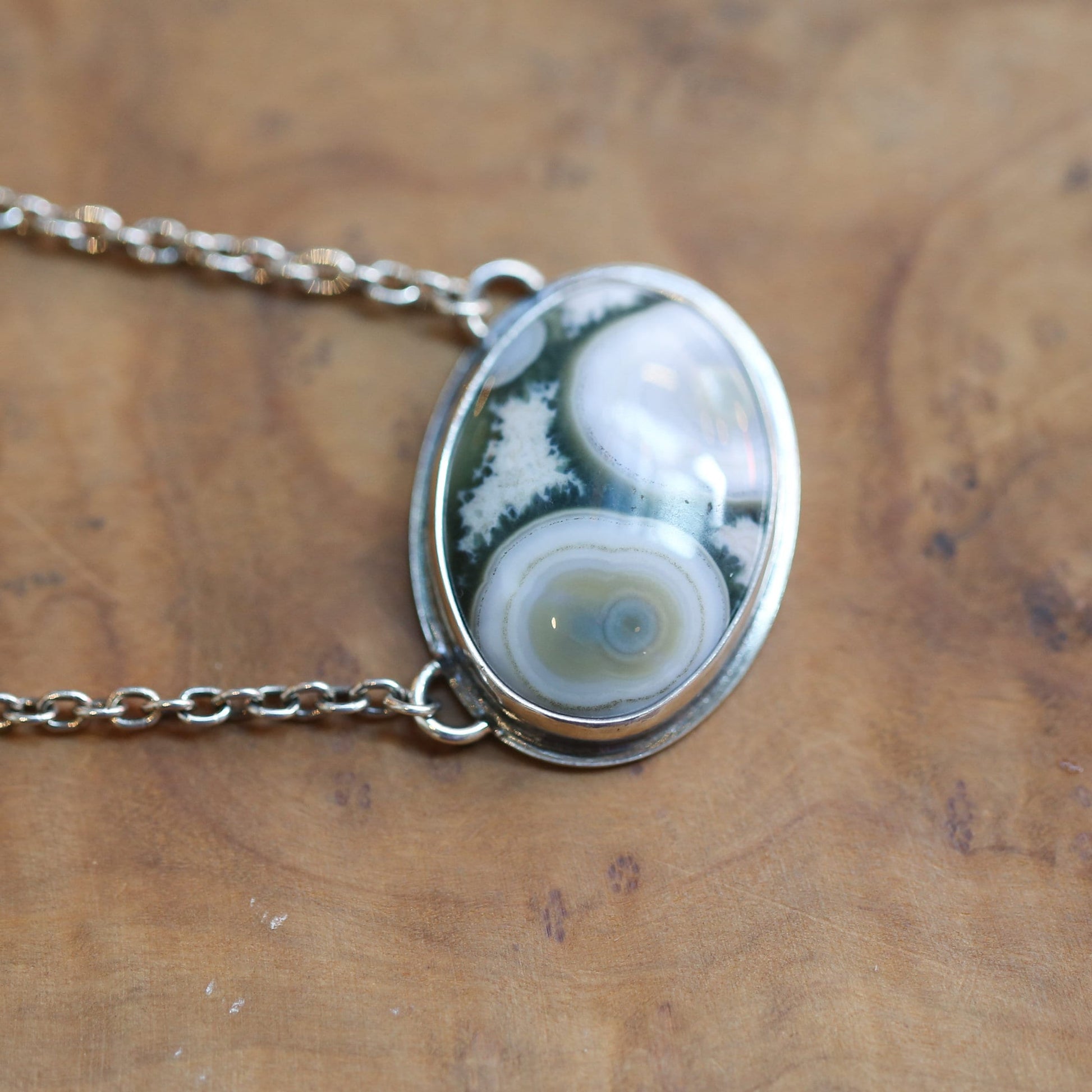 Ocean Jasper Necklace - BIG Ocean Jasper East West Pendant - Sterling Silver Chain