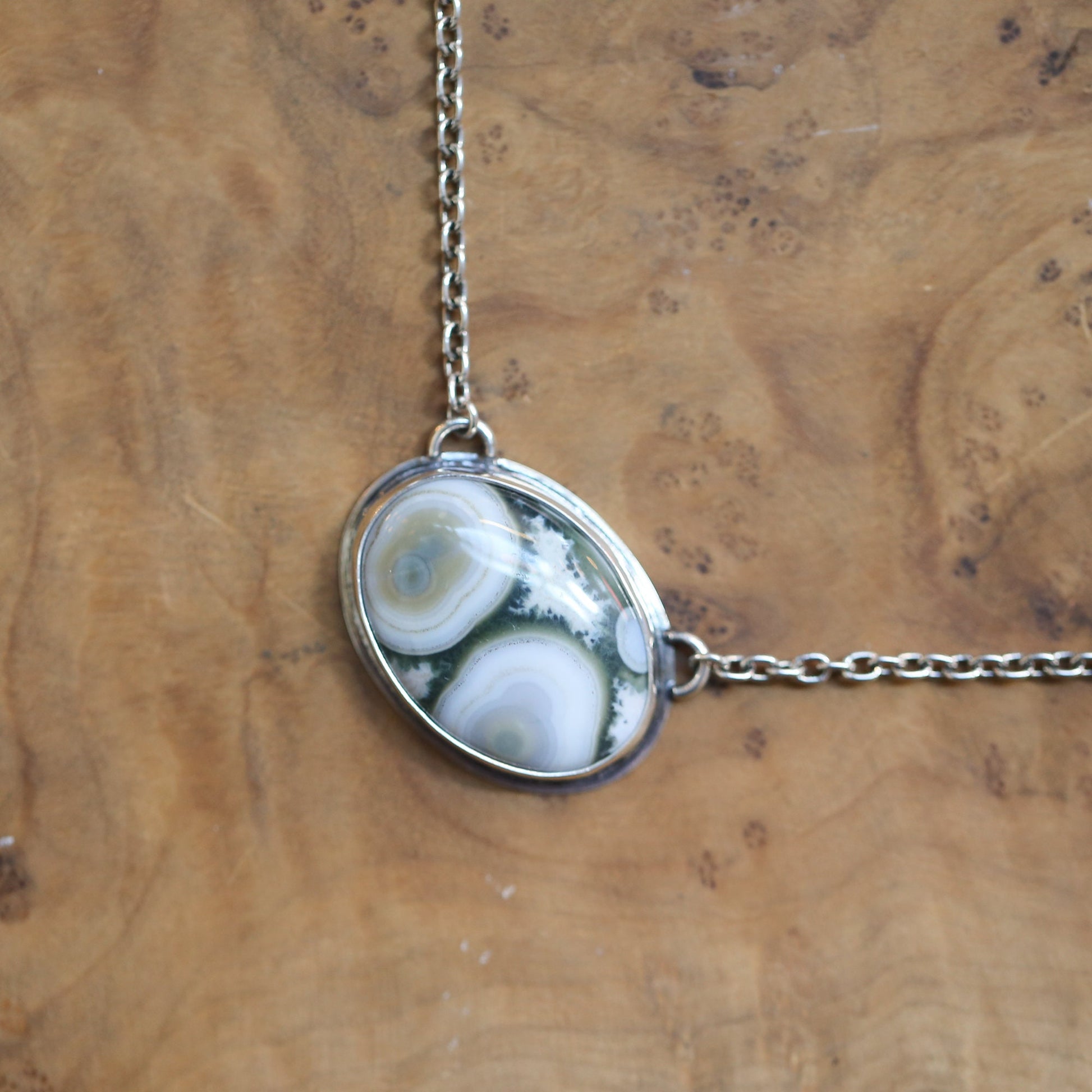 Ocean Jasper Necklace - BIG Ocean Jasper East West Pendant - Sterling Silver Chain