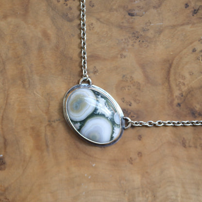 Ocean Jasper Necklace - BIG Ocean Jasper East West Pendant - Sterling Silver Chain