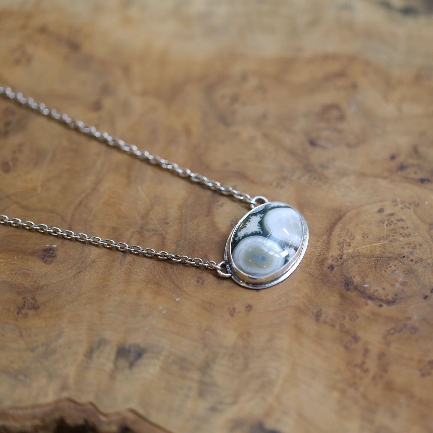 Custom Ocean Jasper East-West Center Stone Necklace - .925 Silversmith - Choose Your Stone