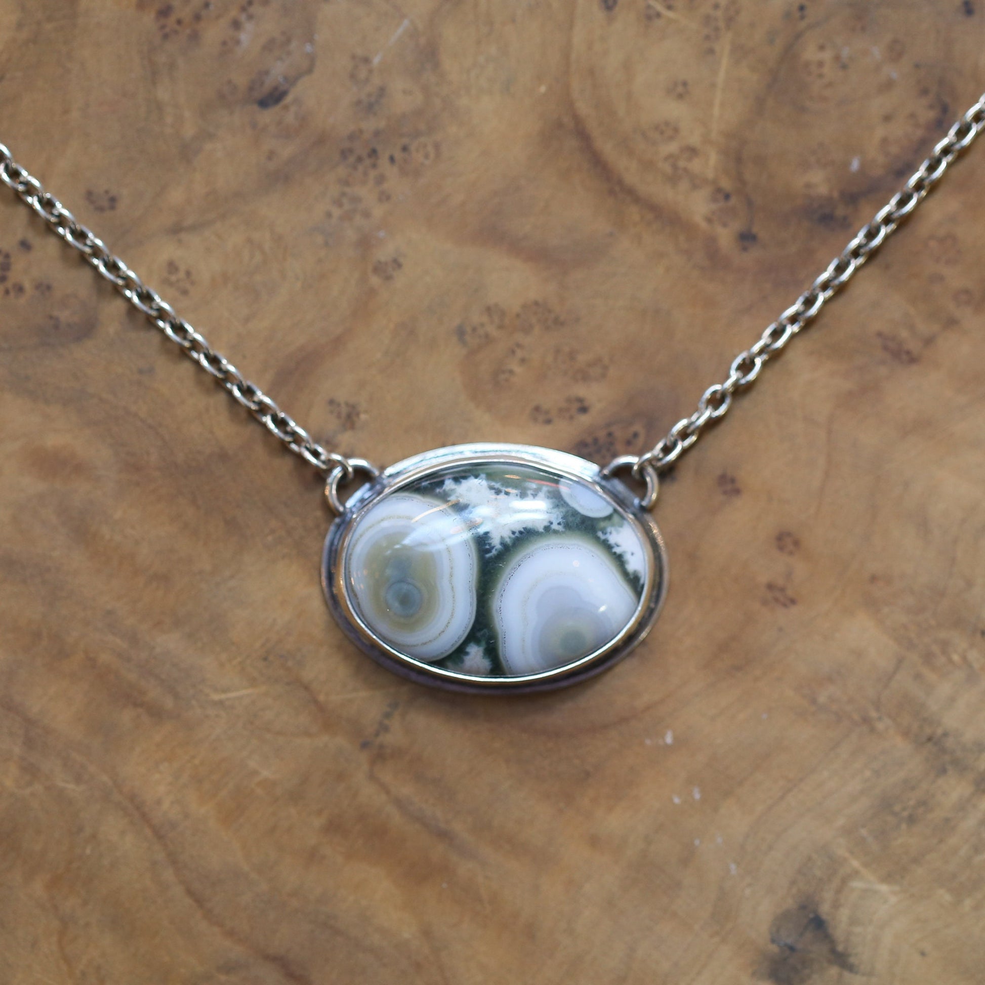 Custom Ocean Jasper East-West Center Stone Necklace - .925 Silversmith - Choose Your Stone