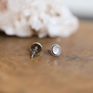 Rose Quartz Stud Earrings – Sterling Silver, Twist Wire Setting