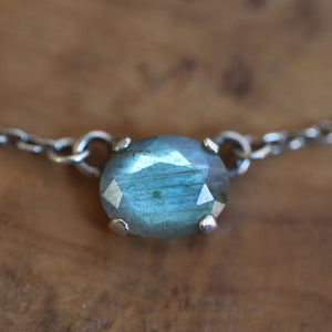 Ready to Ship - Dainty Labradorite Pendant - .925 Sterling Silver - Labradorite Preppy Prong Necklace