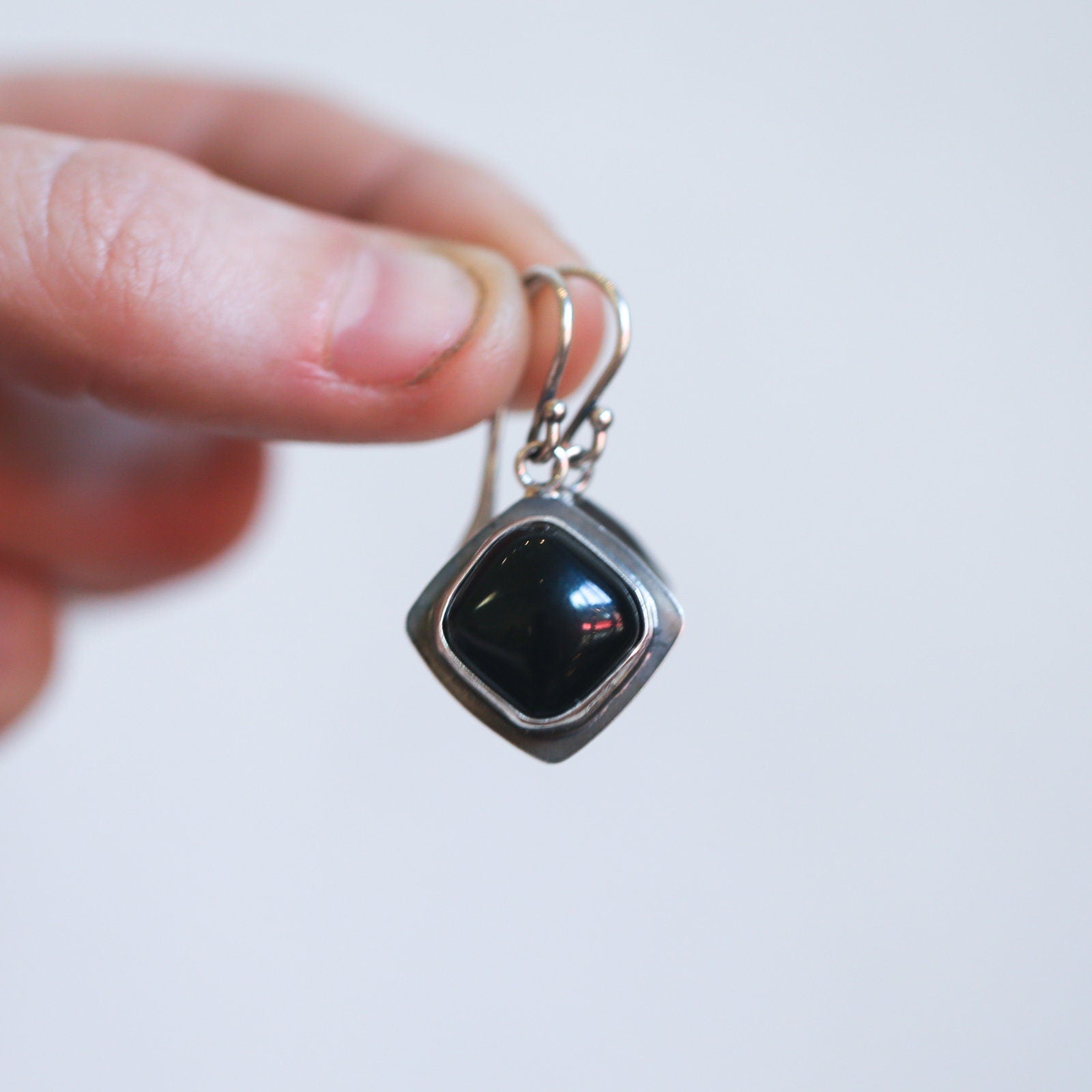 Black Agate .925 Sterling Silver Drop Earrings – Minimalist Design