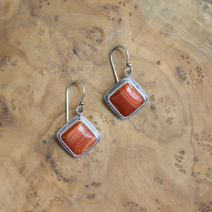 Banded Red Agate Drop Earrings - Red Agate with line Earrings - Silversmith Drop Earrings
