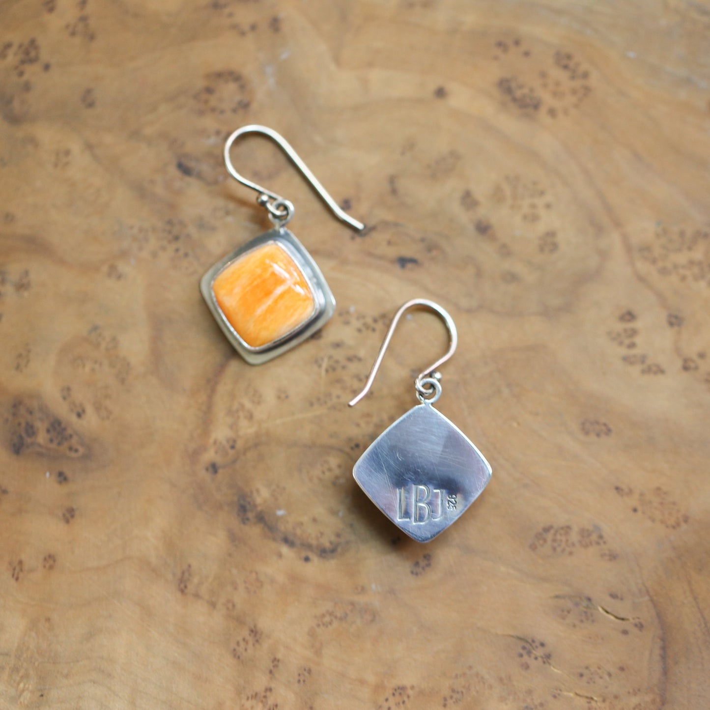 Sterling Silver Spiny Oyster Earrings - Orange Red Shell Dangles