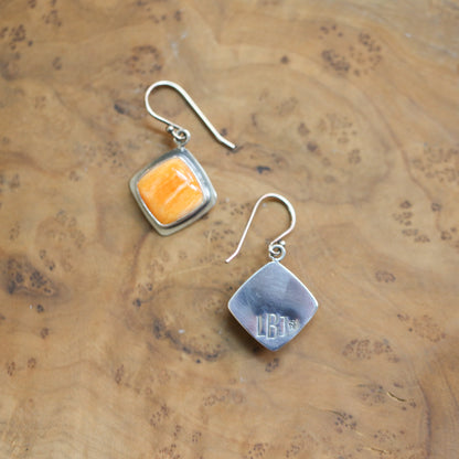 Sterling Silver Spiny Oyster Earrings - Orange Red Shell Dangles
