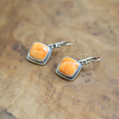 Sterling Silver Spiny Oyster Earrings - Orange Red Shell Dangles