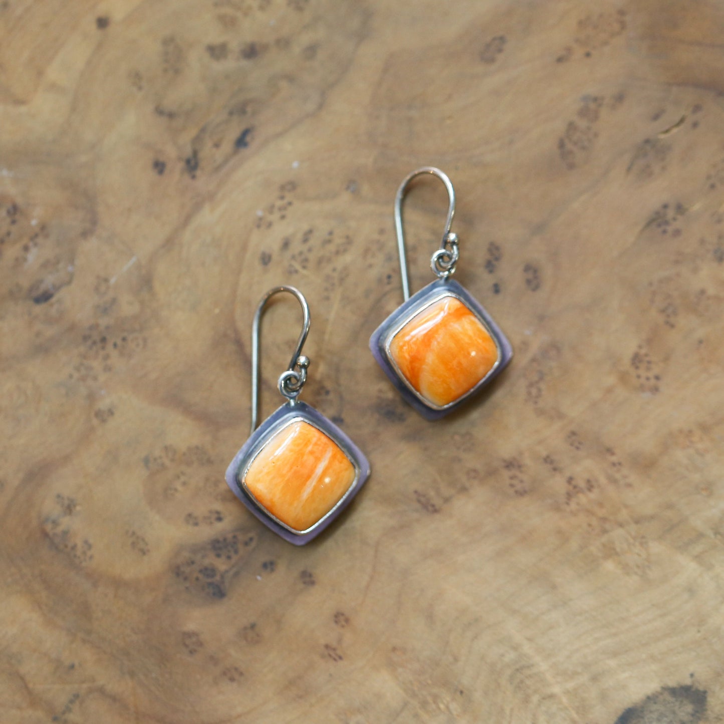 Sterling Silver Spiny Oyster Earrings - Orange Red Shell Dangles