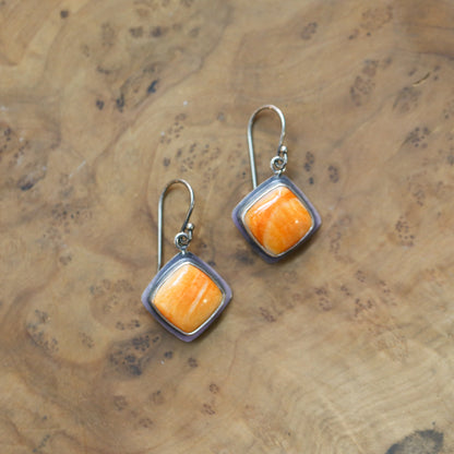 Sterling Silver Spiny Oyster Earrings - Orange Red Shell Dangles