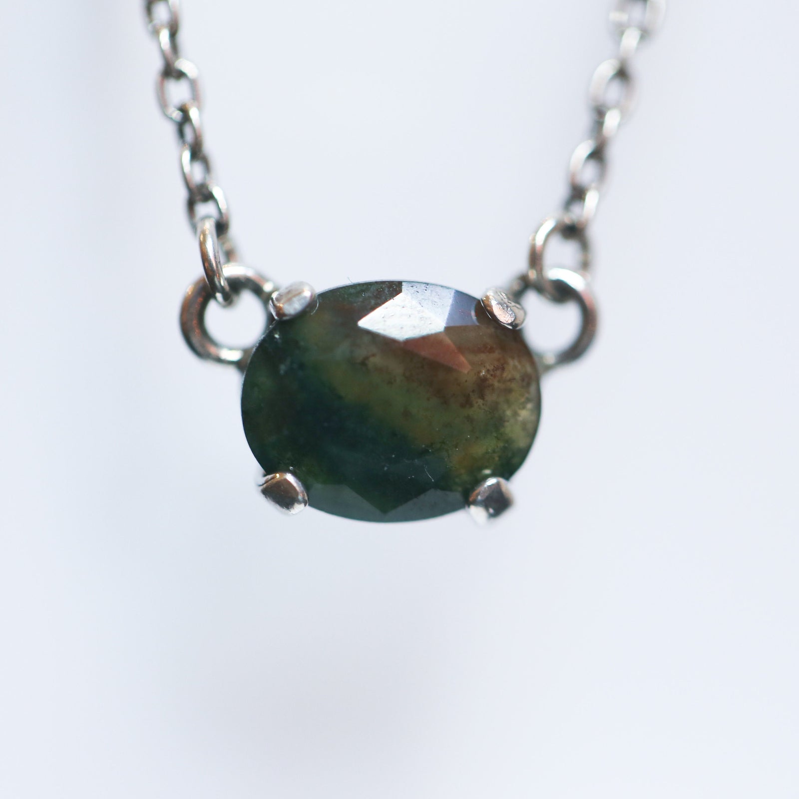Moss Agate Pendant - .925 Sterling Silver - Rose Cut Moss Agate Necklace