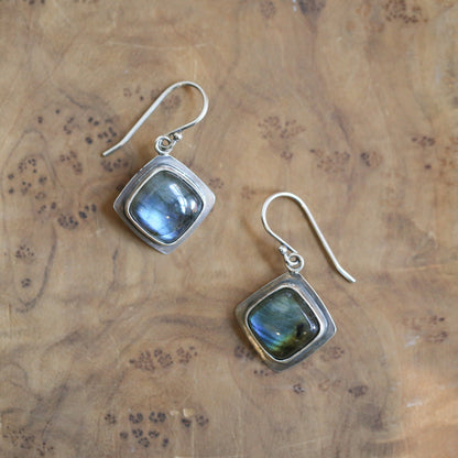 Labradorite Drop Earrings - .925 Sterling Silver - Labradorite Earrings - Sterling Silver