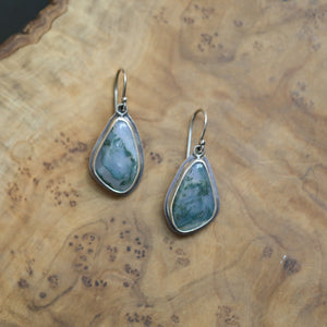 Moss Agate Drop Earrings - Moss Agate Earrings - Choose your Stone - Sterling Silver