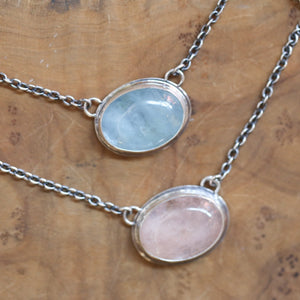 Beryl Necklace - Blue Morganite Pendant - Pink Morganite - Beryl - Sterling Silver
