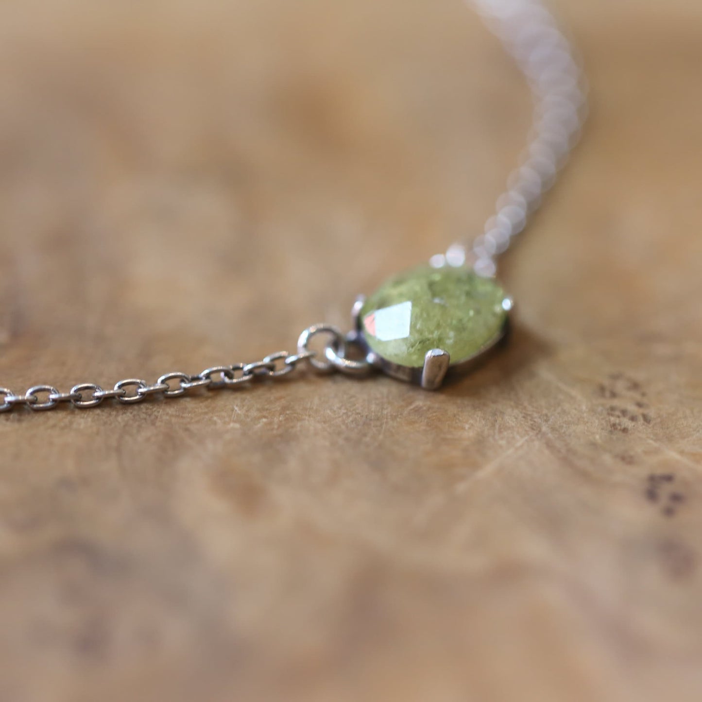 Green Garnet Necklace - Faceted Rose Cut Pendant - .925 Sterling Silver