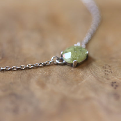 Green Garnet Necklace - Faceted Rose Cut Pendant - .925 Sterling Silver