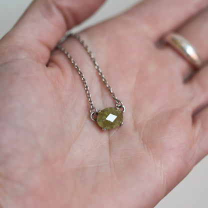 Green Garnet Necklace - Faceted Rose Cut Pendant - .925 Sterling Silver