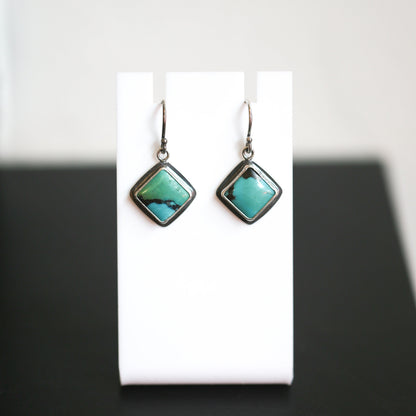 American Turquoise .925 Sterling Silver Dangle Earrings – Square Stone