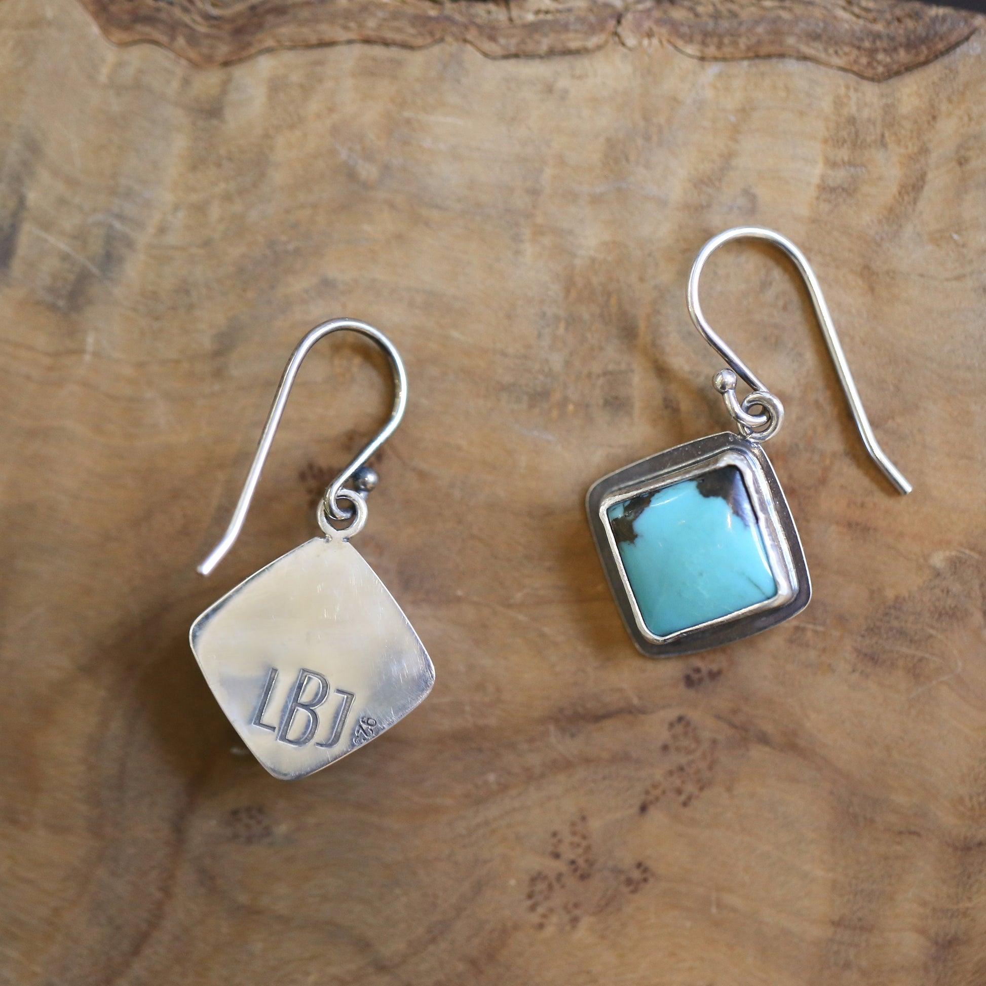 American Turquoise .925 Sterling Silver Dangle Earrings – Square Stone