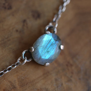 Ready to Ship - Dainty Labradorite Pendant - .925 Sterling Silver - Labradorite Preppy Prong Necklace