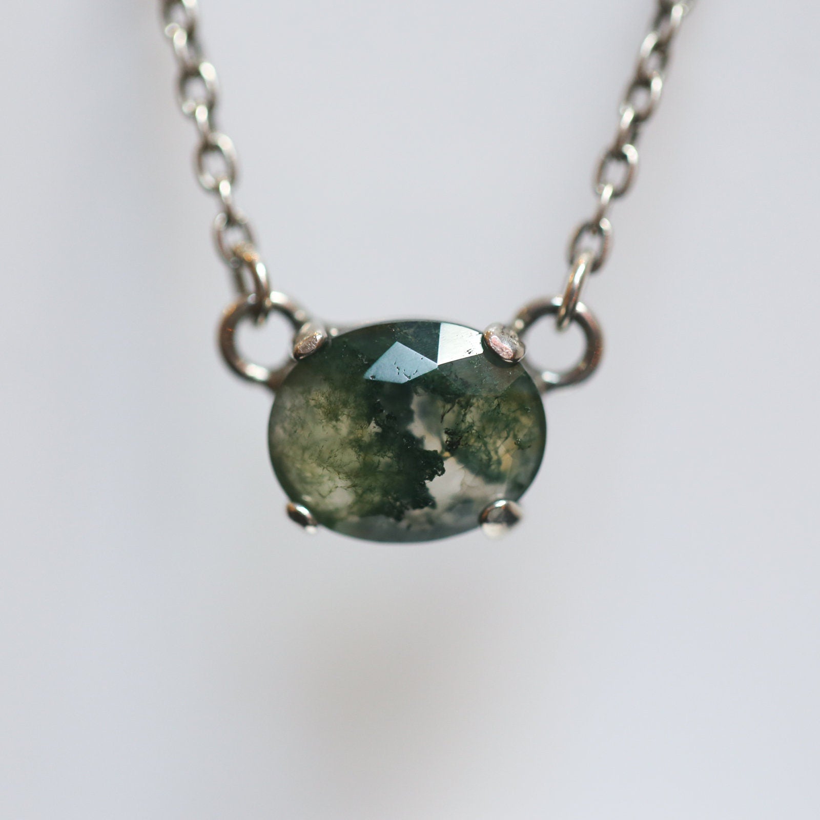 Moss Agate Pendant - .925 Sterling Silver - Rose Cut Moss Agate Necklace