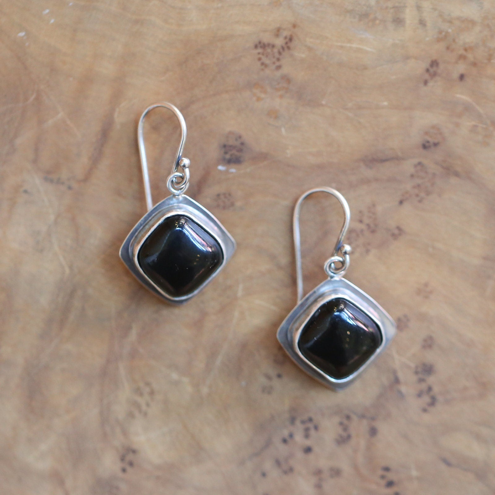 Black Agate .925 Sterling Silver Drop Earrings – Minimalist Design