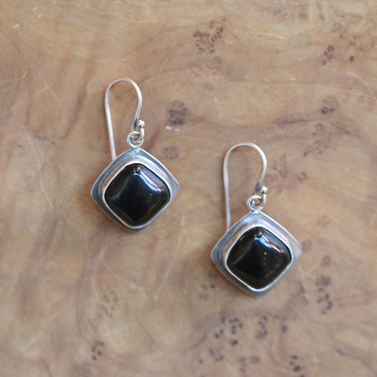 Black Agate .925 Sterling Silver Drop Earrings – Minimalist Design