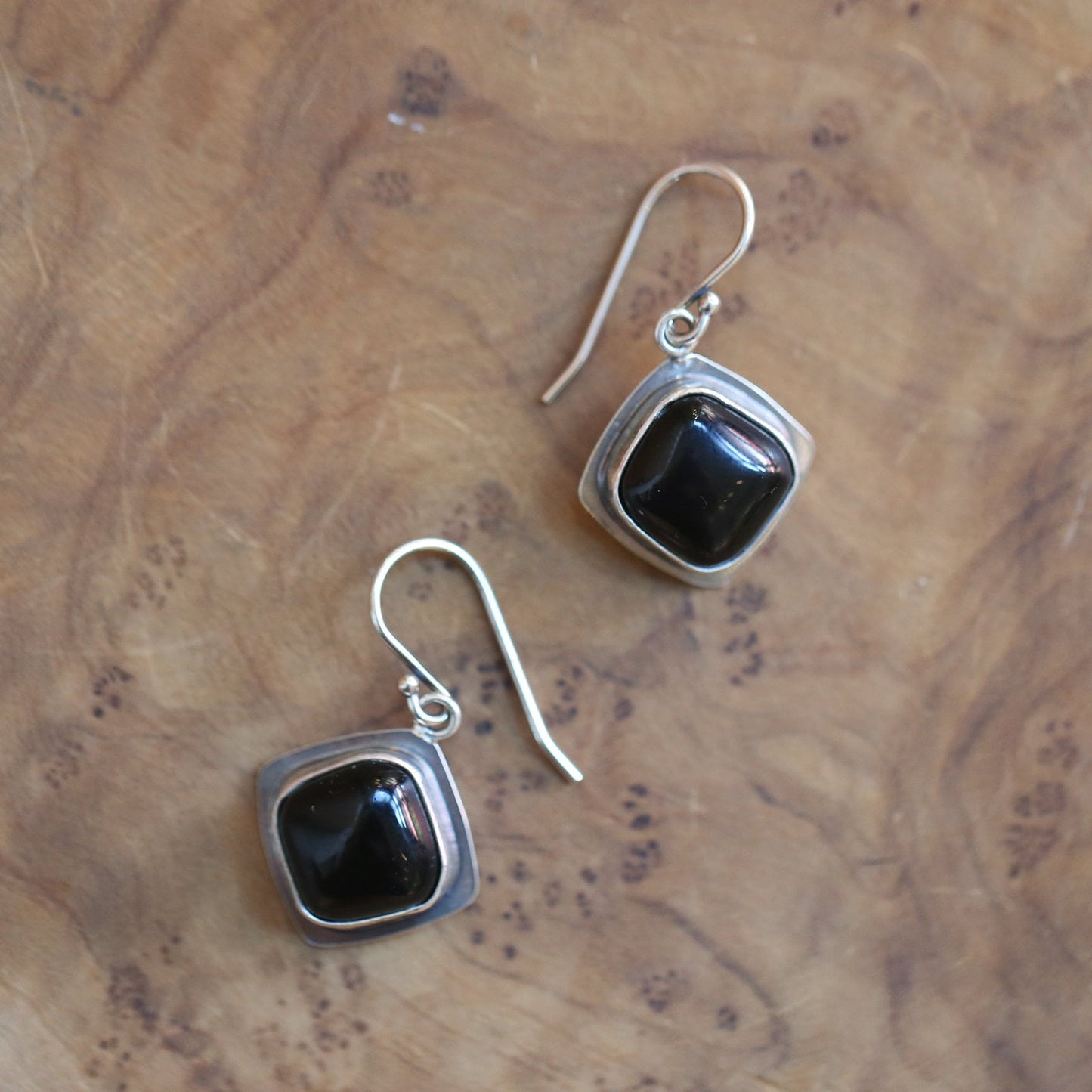 Black Agate .925 Sterling Silver Drop Earrings – Minimalist Design