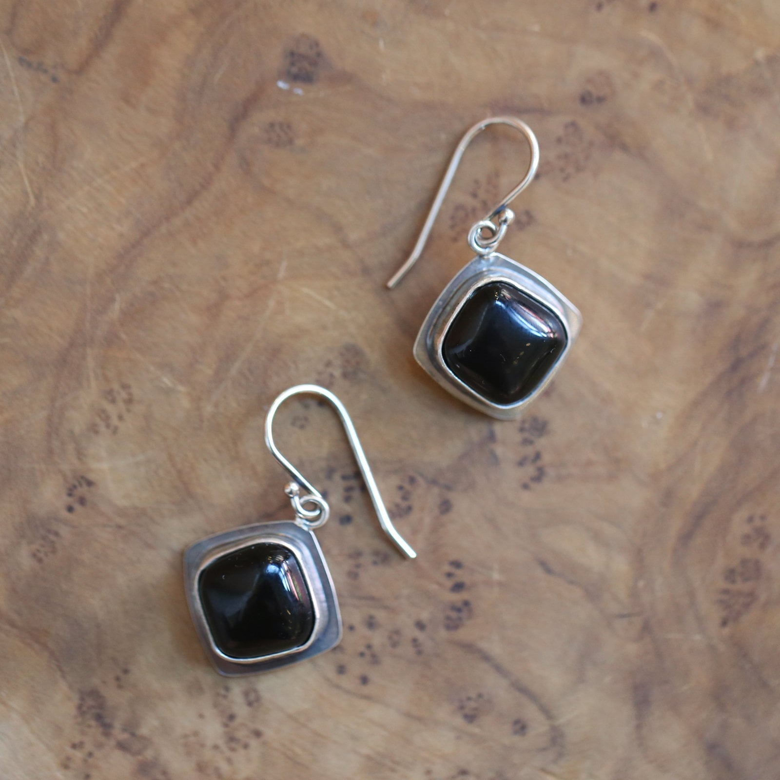 Black Agate .925 Sterling Silver Drop Earrings – Minimalist Design