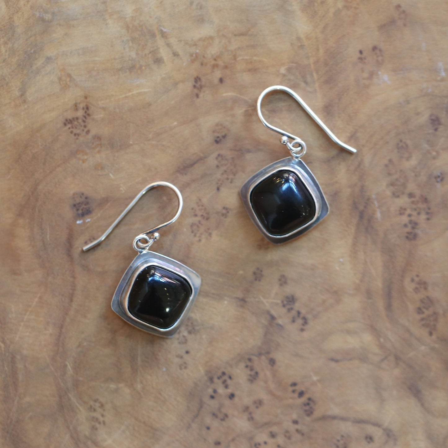 Black Agate .925 Sterling Silver Drop Earrings – Minimalist Design