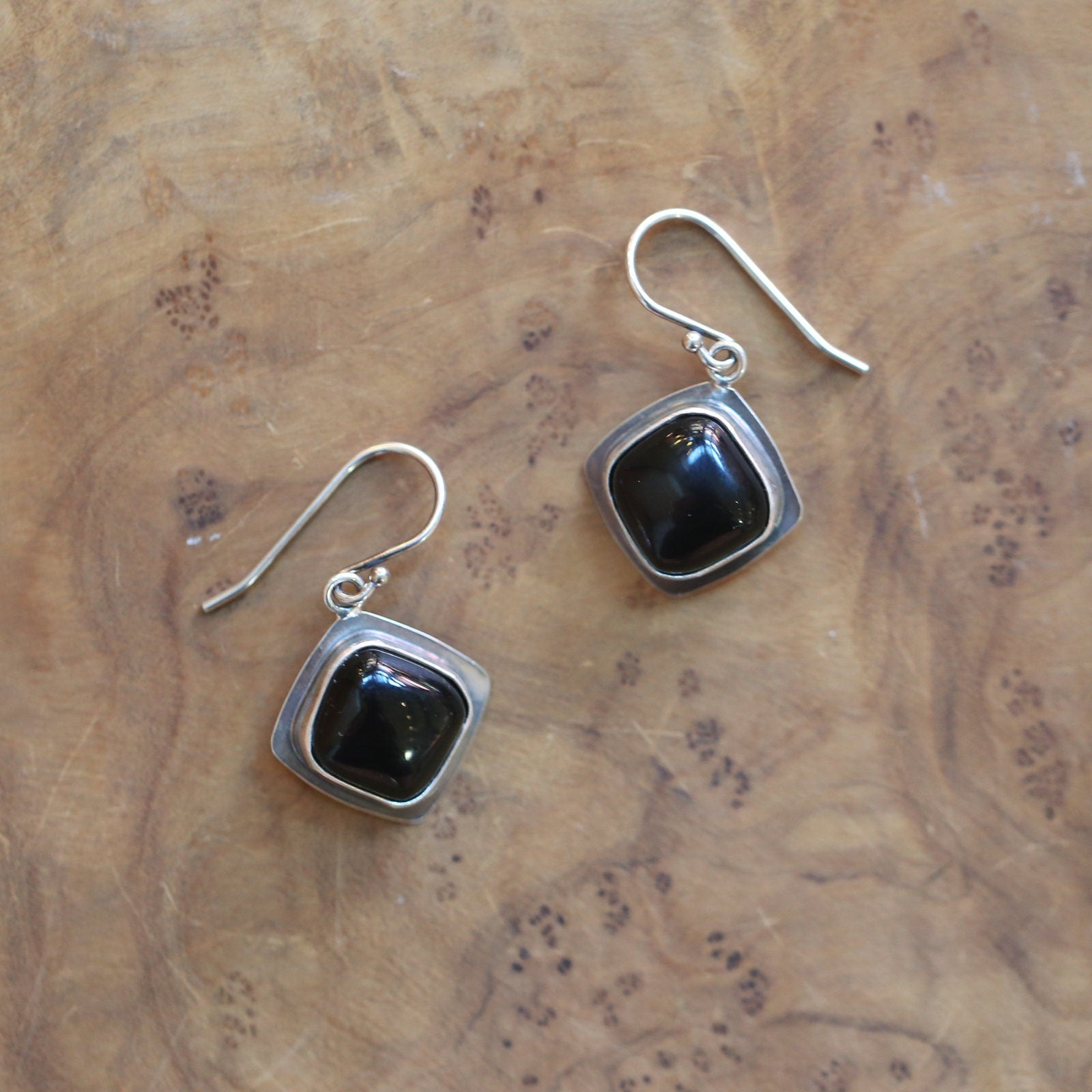 Black Agate .925 Sterling Silver Drop Earrings – Minimalist Design