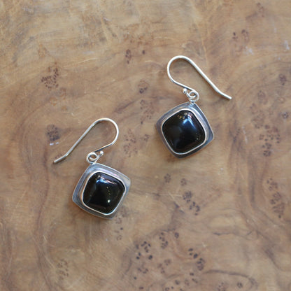 Black Agate .925 Sterling Silver Drop Earrings – Minimalist Design