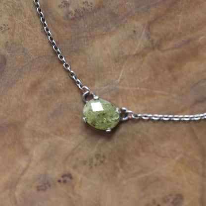 Green Garnet Necklace - Faceted Rose Cut Pendant - .925 Sterling Silver