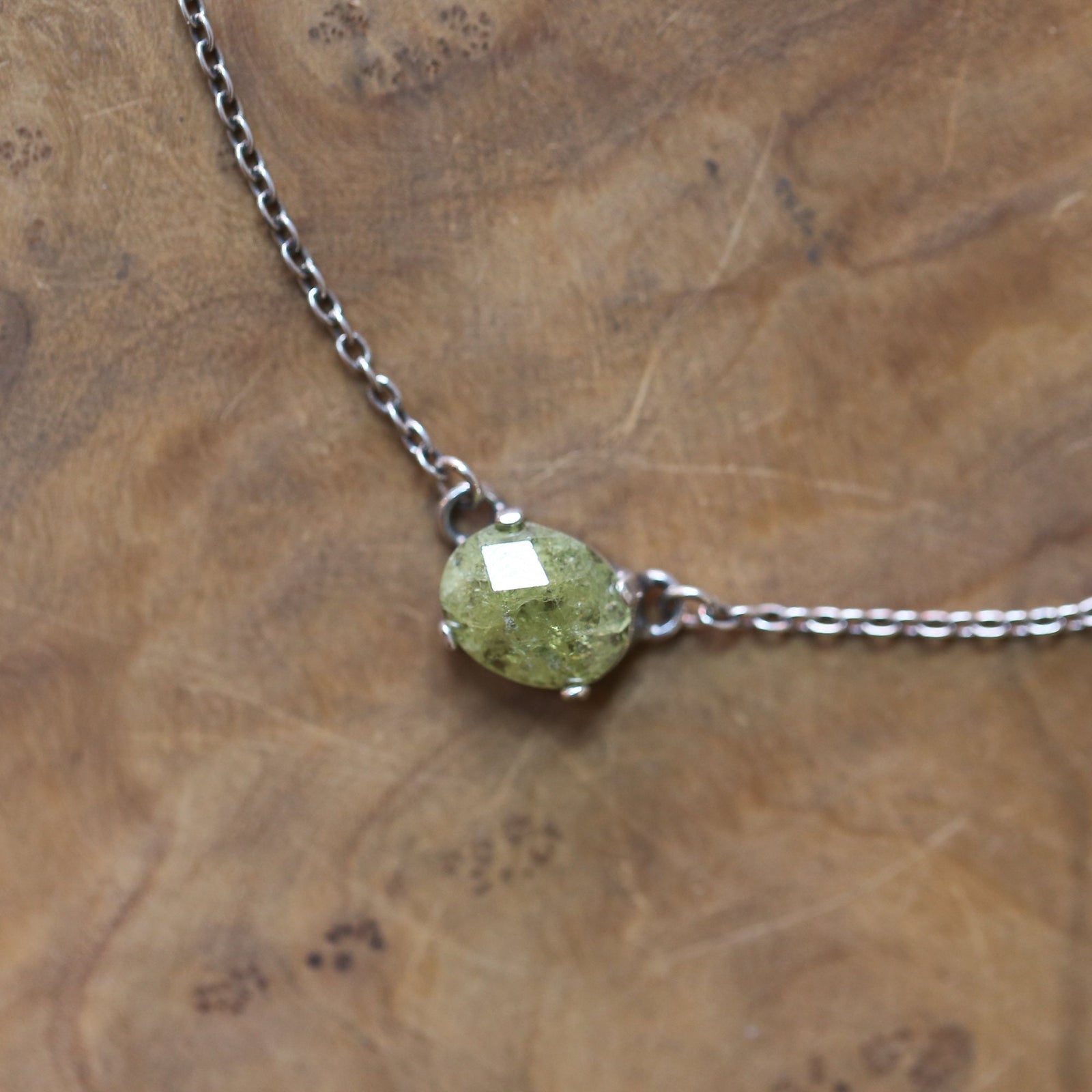 Green Garnet Necklace - Faceted Rose Cut Pendant - .925 Sterling Silver