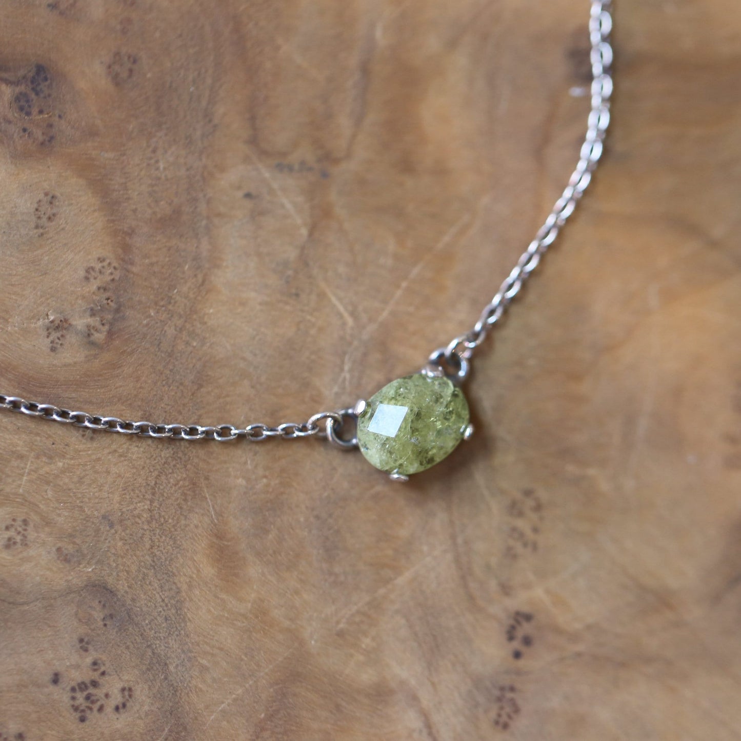 Green Garnet Necklace - Faceted Rose Cut Pendant - .925 Sterling Silver