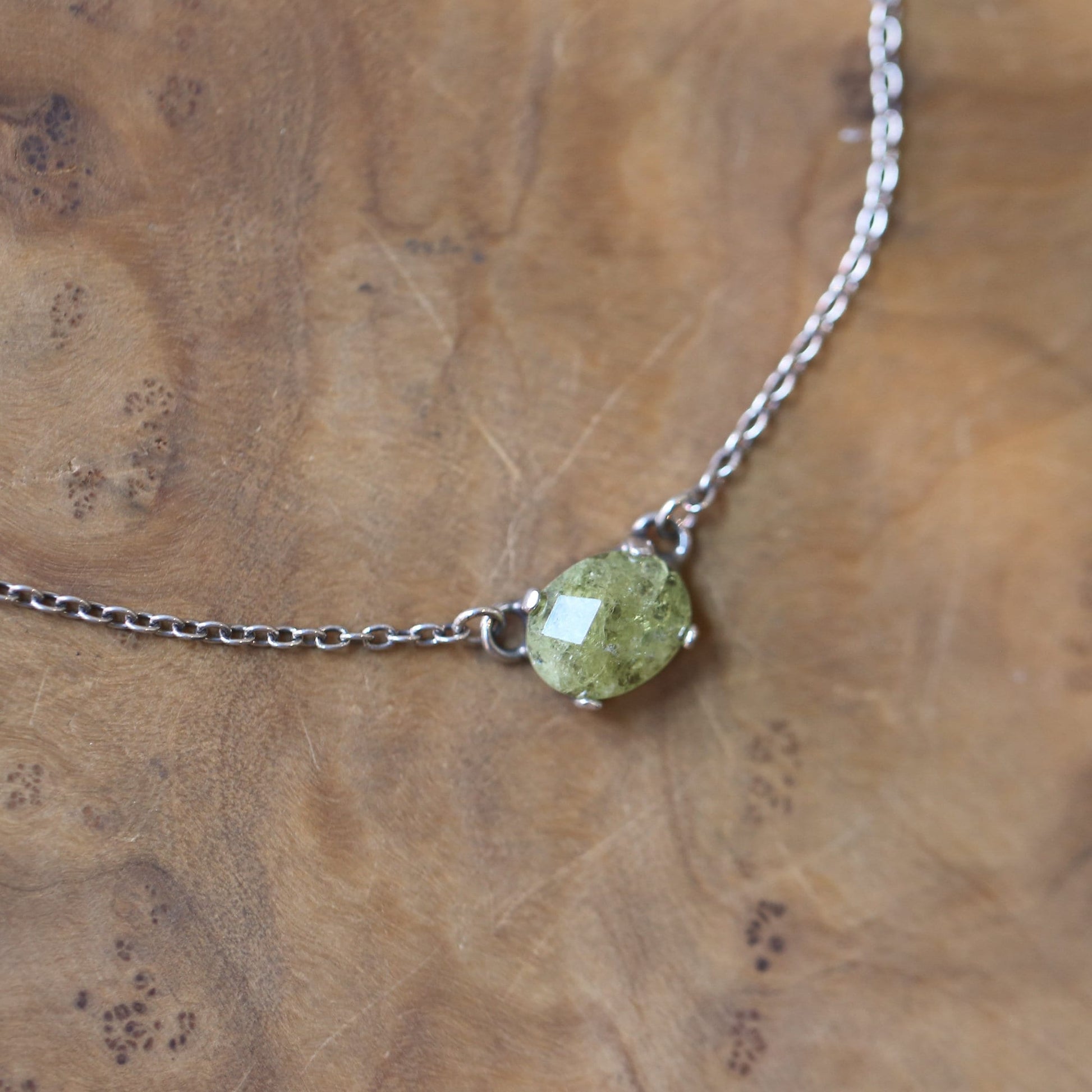 Green Garnet Necklace - Faceted Rose Cut Pendant - .925 Sterling Silver