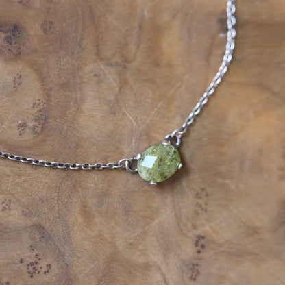 Green Garnet Necklace - Faceted Rose Cut Pendant - .925 Sterling Silver