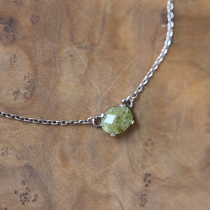 Green Garnet Necklace - Faceted Rose Cut Pendant - .925 Sterling Silver