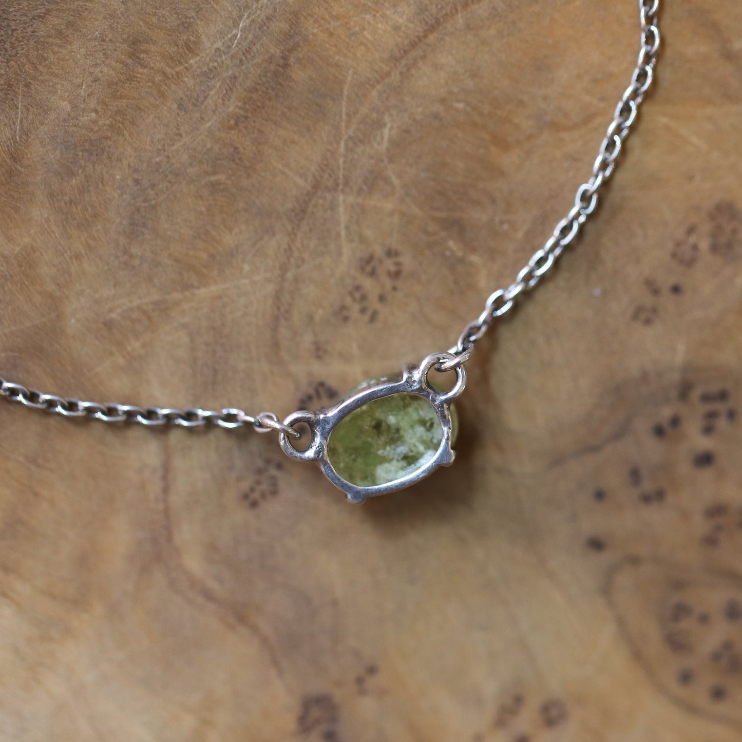 Green Garnet Necklace - Faceted Rose Cut Pendant - .925 Sterling Silver