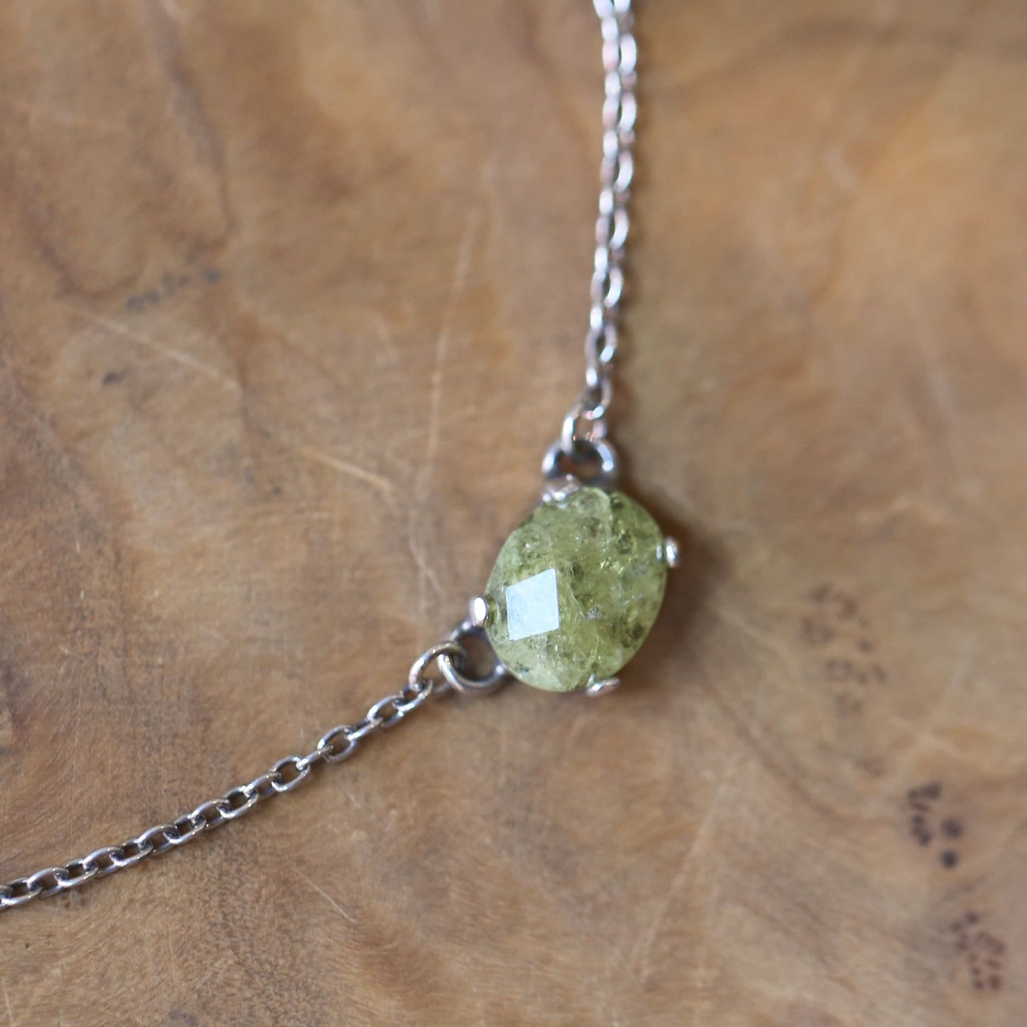 Green Garnet Necklace - Faceted Rose Cut Pendant - .925 Sterling Silver