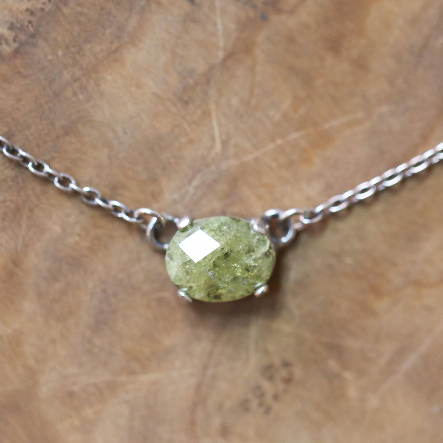 Green Garnet Necklace - Faceted Rose Cut Pendant - .925 Sterling Silver