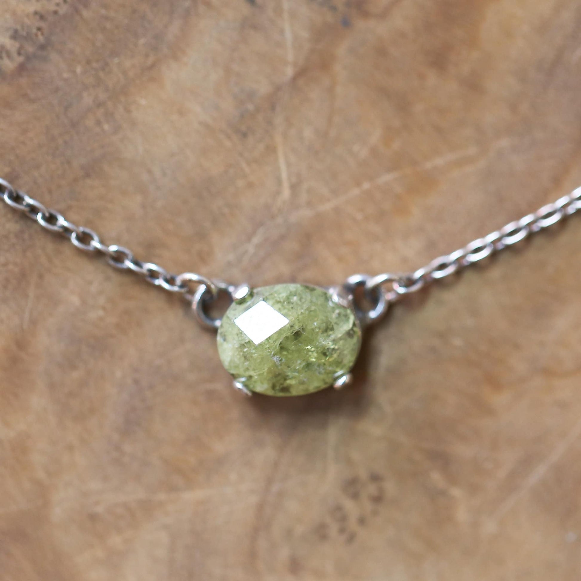Green Garnet Necklace - Faceted Rose Cut Pendant - .925 Sterling Silver