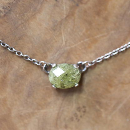 Green Garnet Necklace - Faceted Rose Cut Pendant - .925 Sterling Silver