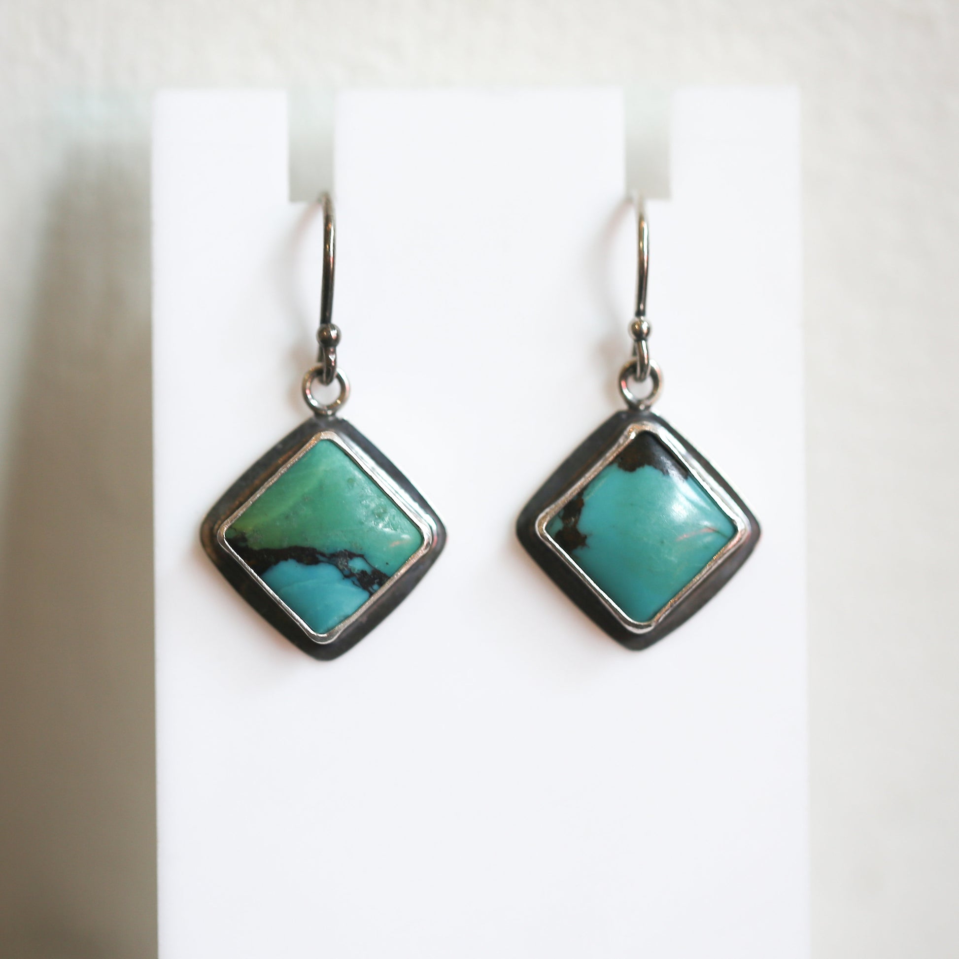 American Turquoise .925 Sterling Silver Dangle Earrings – Square Stone