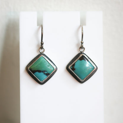 American Turquoise .925 Sterling Silver Dangle Earrings – Square Stone