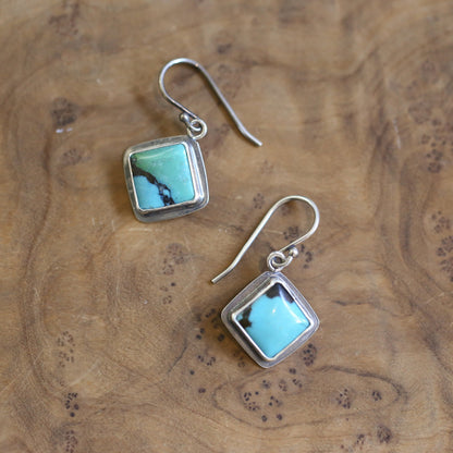 American Turquoise .925 Sterling Silver Dangle Earrings – Square Stone